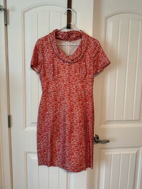 Banana Republic Red Patterned Cowl Neck Midi Dress
